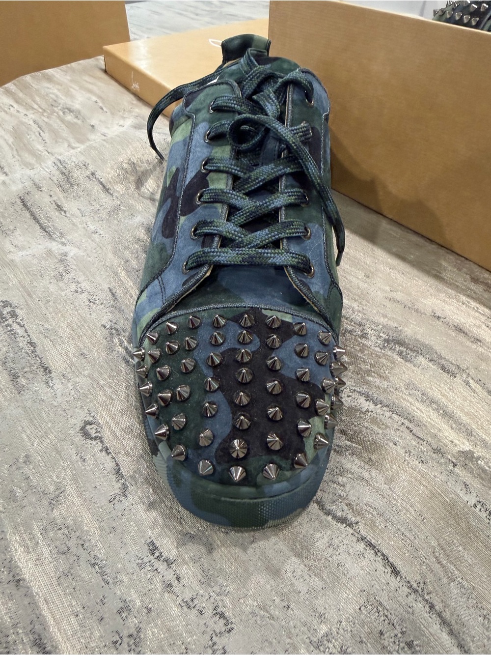 Christian Louboutin Camo Studded Low-Top Sneakers in Green, Blue, Black - Picture 2 of 4